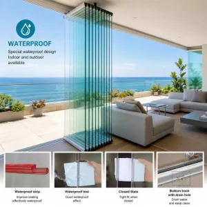 Full View Exterior Folding Bi Fold Sliding Glass Balcony Window System With Aluminum Frame Folding Door