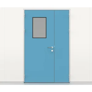 GMP Cleanroom Double-Leaf Swing Door, Stainless Steel, Aluminum Frame, Tempered Glass Vision Panel, Sound Insulation, Customized Size