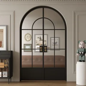 Galvanized Steel Double Glass French Design Sound Insulation Interior Bedroom Door for Villa and Hotel Use