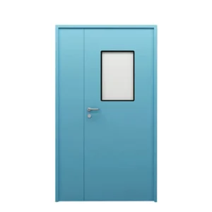 Galvanized Steel Double-Leaf Clean Room Door with Visual Window and Automatic Swing Opening