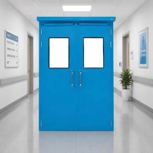 Galvanized Steel Double Leaf Clean Room Door with Visual Window and Automatic Swing Opening for Hospitals and Schools