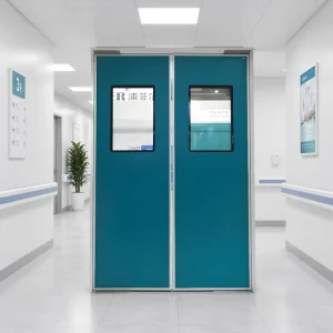 Galvanized Steel Double-Leaf Cleanroom Door with Visual Window, Sound Insulation and Automatic Swing Opening