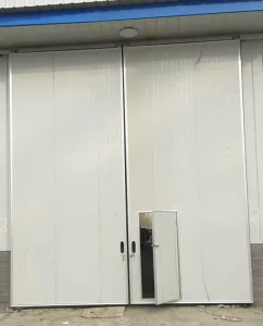Galvanized Steel Silicon Rock Sandwich Panel Fireproof Insulated Industrial Double Swing Door for Warehouse Workshop