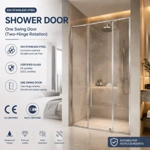 Glass Door With Two Fixed Panels And Bi-Directional Swing Doors