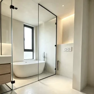 Glass Fixed Shower Door with Narrow Frame Tempered Glass for Hotel or Apartment