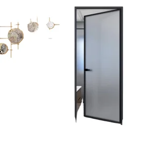 Glass Swing Door Narrow Frame Aluminum Alloy Frost Glass Casement Door for Villa Kitchen House