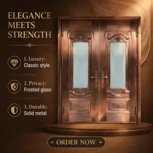Gold-Accented Symmetric Copper Door, Customizable for Villa Interiors, Manual Opening