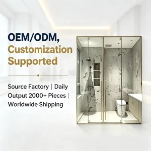 Gold Frame Inline Shower Enclosure with Customized Tempered Glass Pivot Screen for Hotel, Villa, or Project Use