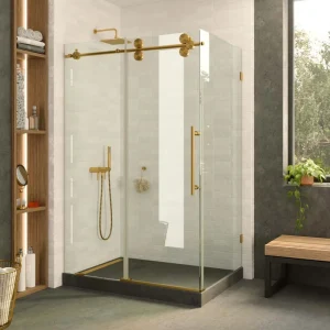 Gold Frameless Tempered Glass Sliding Bathroom Shower Door