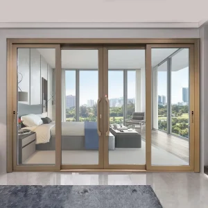 Gold Sliding Patio Doors Exterior Aluminum Alloy Double Tempered Glass Sliding Door System
