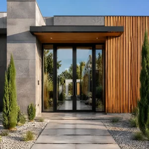 Grain Finish Aluminum Swing Door Powder Coated Anti-Rust House Villa Entrance Door