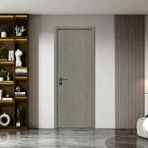 Gray Oak Thin-Frame Solid Wood Interior Door, Minimalist Soundproof Flush Bedroom Door, Custom for Modern Villa