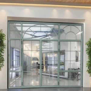 Green Aluminum Alloy French Sliding Door with Stainless Steel Screen Thermal Break Window for Kitchen and Hotel Use