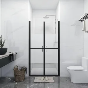 Half Frosted 8mm Tempered Glass Shower Door 26.8-28 x 74.8 Inch Black Frame Swing Door