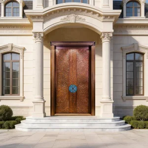 Hand-Forged Cloisonne Copper Villa Entrance Door, Custom Insulated Copper Door