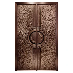 Hand-Forged Copper Wood Door, Solid Wood Composite, Anti-Theft, Custom Carved