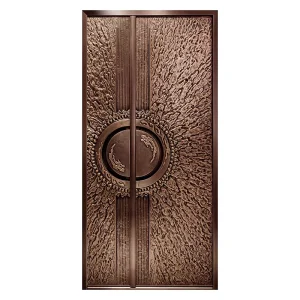 Hand-Forged Copper and Wood Villa Security Door with Solid Wood Frame