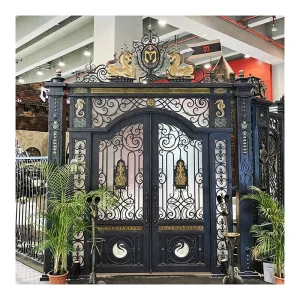 Hand-Forged Midcentury Swing Courtyard Exterior Main Entrance Doors for Private Villas