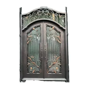 Hand-Forged Wrought Iron Front Door with Double Swing and Scrollwork Designs for Residential Entrances
