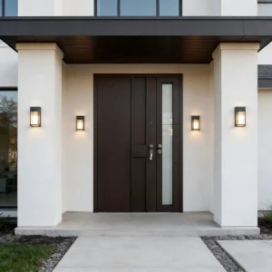 Hardwood Pivot Entry Door with Stained Solid Oak and Walnut Finish