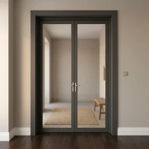 Heavy Duty Aluminum Alloy Double Swing Door with Frosted Tempered Glass for Commercial and Residential Use
