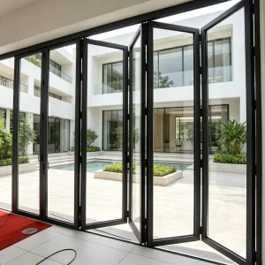 Heavy Duty Aluminum Folding Sliding Door Double Glazed Thermal Break Exterior Glass System for Villa Mall Balcony