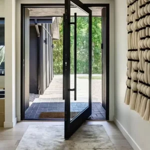 Heavy-Duty Aluminum Frame Swing Entrance Door with Tempered Low-E Glass, Energy Saving, for Villas, Supermarkets, and Bedrooms