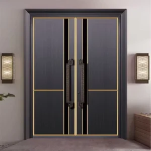 Heavy-Duty Bulletproof Metal Exterior Entry Door with Copper Color Finish for Villa
