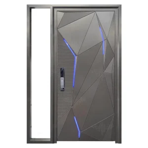 Heavy-Duty Custom Wooden-Grain Metal Swing Entrance Door with Thermal Insulation and Weatherproofing