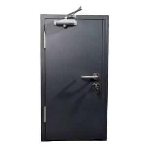 Heavy-Duty Fire-Rated Steel Safety Exit Door with Visual Window and Panic Bar for Entry