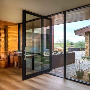 Heavy Duty Sliding Door with Black Aluminum Finish for Residential Use