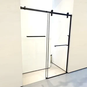 Heavy Duty Sliding Shower Door Anti Rust Black Hardware Tempered Glass Screen
