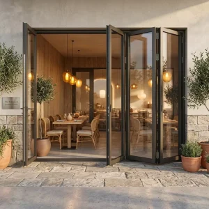 Heavy-duty Windproof Weather-Resistant Aluminum-Frame Folding Door for Commercial Storefront and Cafe