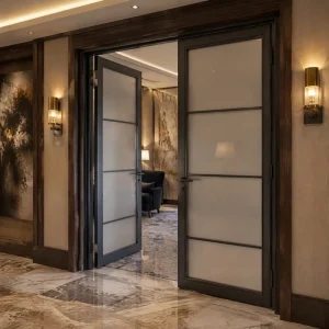 Hidden Hinge Minimalist Aluminum Swing Door with Invisible Frame and Glass for Modern Villa Interior