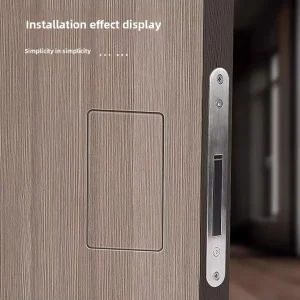Hidden Magnetic-Latch Concealed Cylinder Door Lock with Silent Flush for Bedroom and Bathroom, White Gray Obsidian
