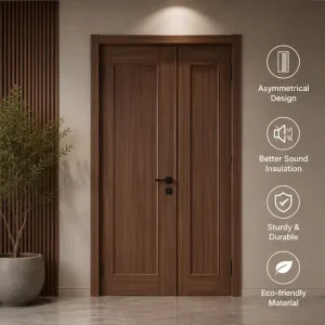 High End Assembled Double Leaf WPC Door Asymmetric Double Door PVC Wrapped Surface for Custom Oversized & Flexible Dimensions CE