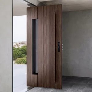 High-End Luxury Brown Pivot Door Stainless Steel Entrance Door Exterior Security Solid Wood Front Pivot Door
