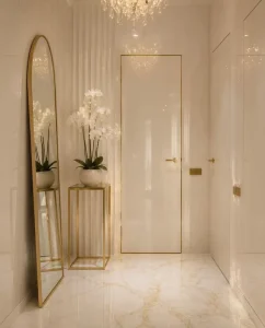 High Gloss Lacquer Flush Hidden Interior Door with Gold Trim for Villa or Hotel