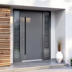 High-Privacy Aluminum Entry Door with Solid Grid and Long Pull Handle