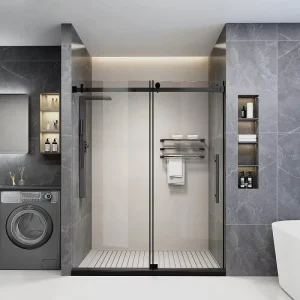 High Quality Easy Installation Square Apartment Bathroom Single Sliding Shower Door Soft Closing Stainless Steel Accessories