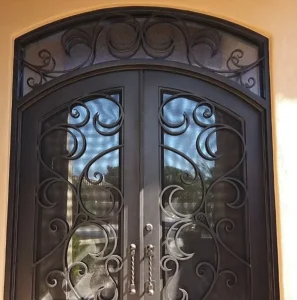 High Quality Modern Galvanized Steel Wrought Iron Swing Glass Double Entry Doors Thermal Insulation Interior Hotel Use Finished