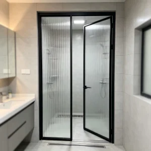 High Quality Waterproof Narrow Frame Fluted Glass Toilet Swing Door Durable Aluminum Swing Door Interior Aluminum Glass Door