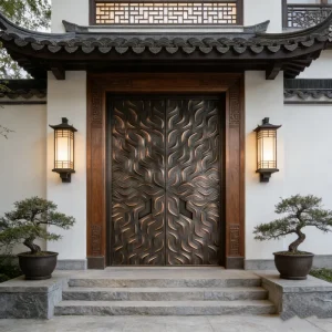 Waterproof Fireproof Wave Motif Copper Modern Bronze Swing Door