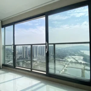High-Rise Residential Exterior Glass Sliding Door with Black Narrow Frame Upper-Lower Divided Design for Villa Apartment Entry