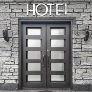 High-Security Modern Contemporary Double Wrought Iron Door with Smart Lock for Exterior Use in Hotels and Villas with Thermal Insulation