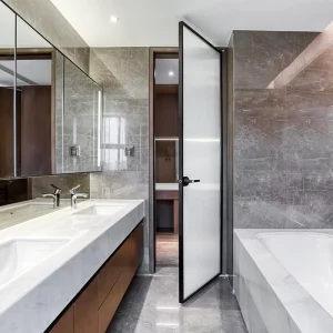 Hotel Apartment 8mm Frosted Glass Swing Door with Hidden Hinge for Bathroom Toilet