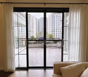 Hotel Apartment Living Room Balcony Black Narrow Frame Upper Lower Gridded Panoramic Glass Sliding Exterior Door