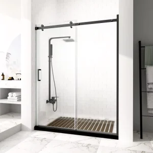 Hotel Apartment Matte Black Bathroom Sliding Frameless Glass Shower Door