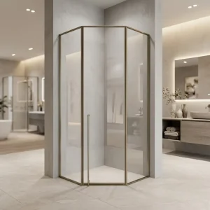 Hotel Bathroom Diamond Shaped Shower Enclosure Champagne Gold Stainless Steel Frame Hinged Glass Door for Villa