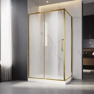 Hotel Bathroom Shower Enclosure Stain Gold Hardware Rectangle Aluminium Frame Sliding Shower Room